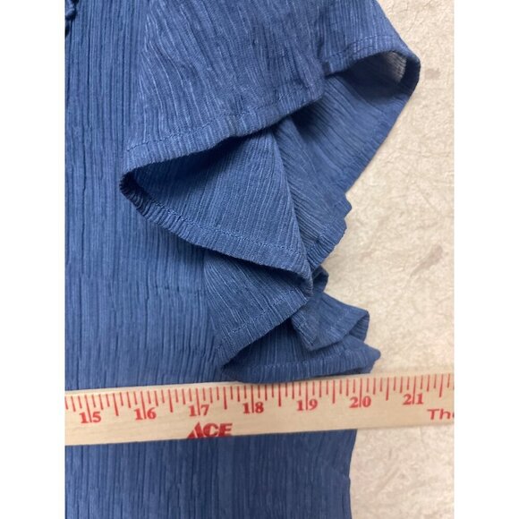 Flying Tomato Women's Blue Tiered Flutter Sleeve Crepe Dress Size Medium - Picture 6 of 9